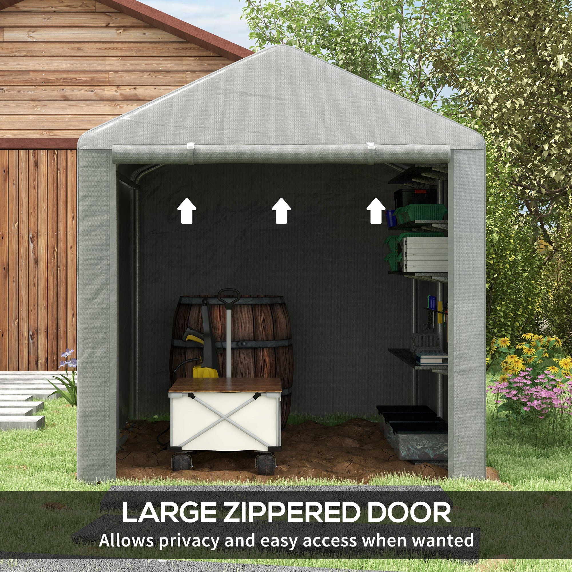 Portable Bicycle Shed with Galvanized Steel Frame and Large Door, Waterproof Outdoor Shed for Garden Tools, Light Grey Sheds at Gallery Canada