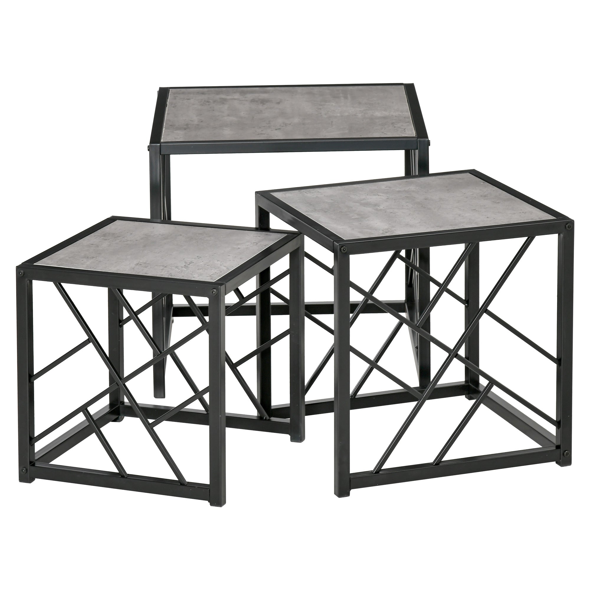 Nest of Tables Set of 3, Square Coffee Table Set with Metal Frame for Living Room, Bedroom, Grey Coffee Tables Multi Colour  at Gallery Canada