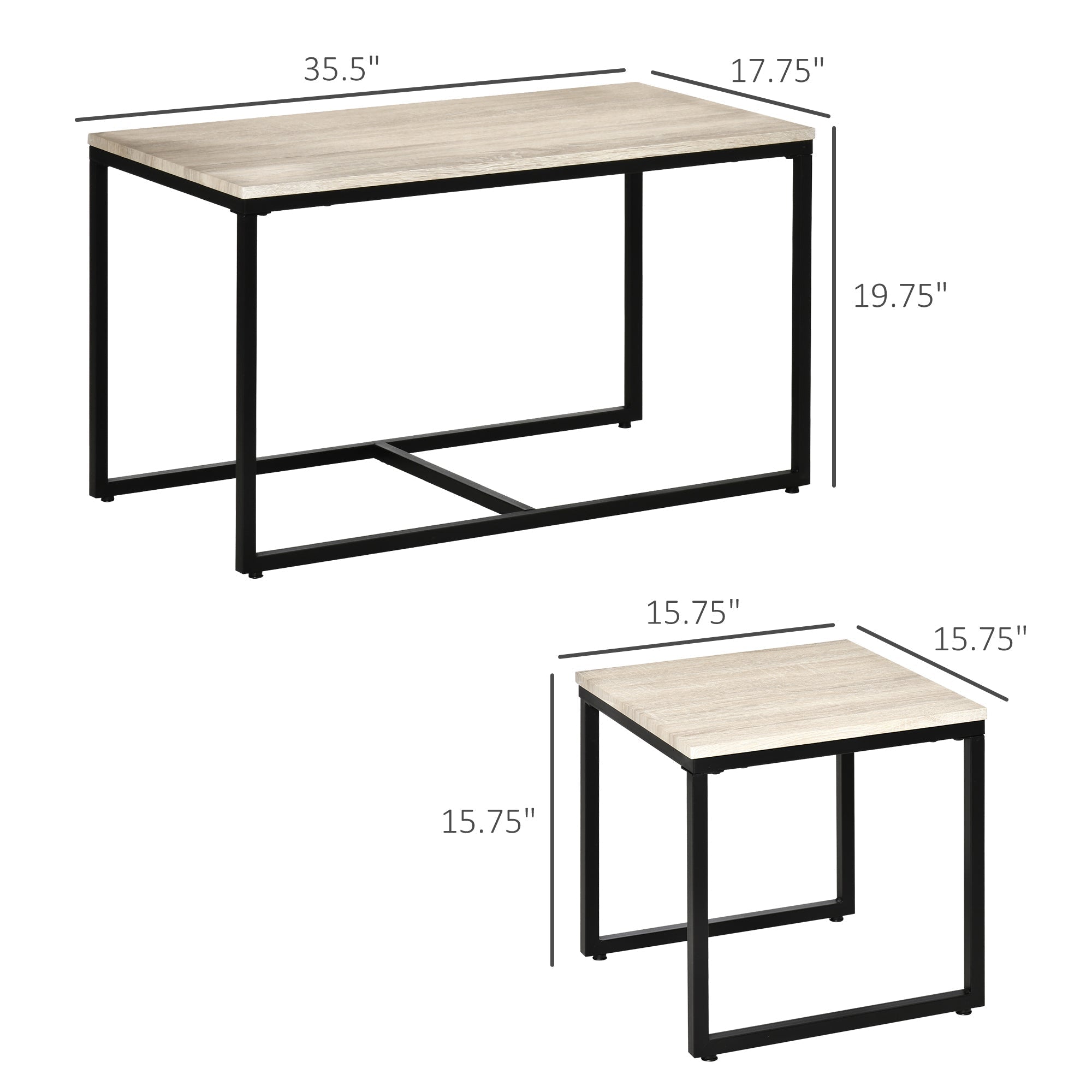 Nesting Coffee Table Set of 3, Modern End Tables with Black Metal Frame for Living Room Home Furniture, Natural Coffee Tables   at Gallery Canada