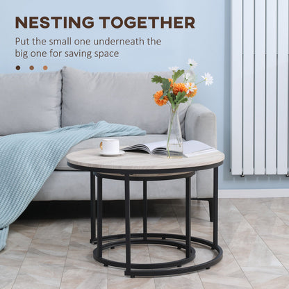 Nesting Coffee Tables Set of 2, Round Coffee Table with Metal Frame, Living Room Tables, Grey Wood Grain Living Room Furniture   at Gallery Canada