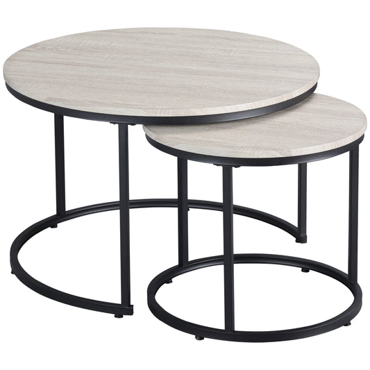 Nesting Coffee Tables Set of 2, Round Coffee Table with Metal Frame, Living Room Tables, Grey Wood Grain - Gallery Canada