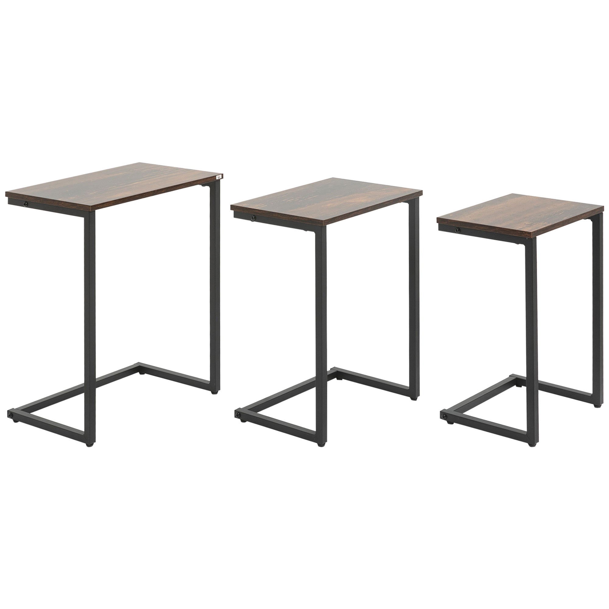 Nesting End Tables Set of 3, C-Shaped Snack Side Table with Steel Frame for Sofa Couch and Bed, Rustic Brown Side Tables Rustic Brown  at Gallery Canada