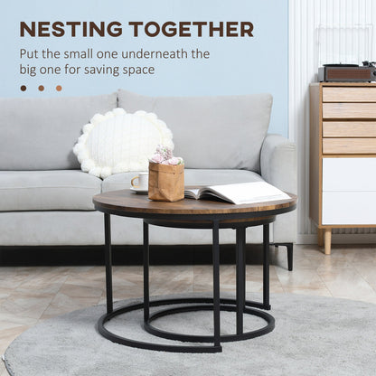 Nesting Tables, 29" Round Coffee Table Set of 2, Modern Side Tables for Living Room with Metal Base, Rustic Brown Coffee Tables   at Gallery Canada