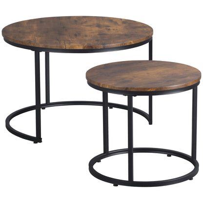 Nesting Tables, 29" Round Coffee Table Set of 2, Modern Side Tables for Living Room with Metal Base, Rustic Brown Coffee Tables Rustic Brown  at Gallery Canada