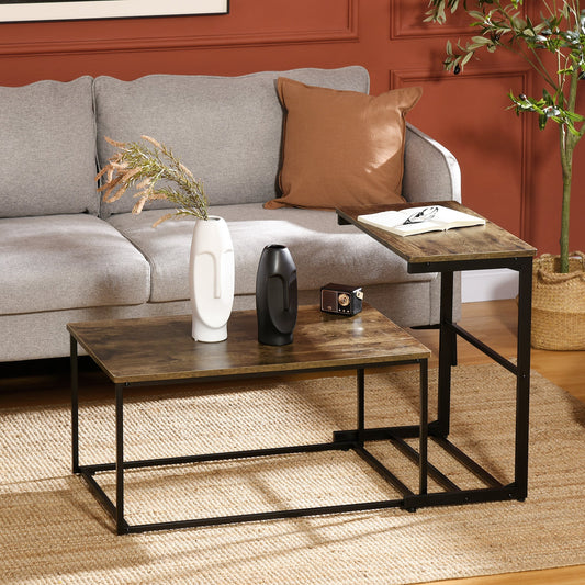 Nesting Tables Set of 2, Industrial Style Coffee Table Set with Metal Frame &; Adjustable Foot Pads for Living Room, Bed Room, Brown Coffee Tables Multi Colour  at Gallery Canada