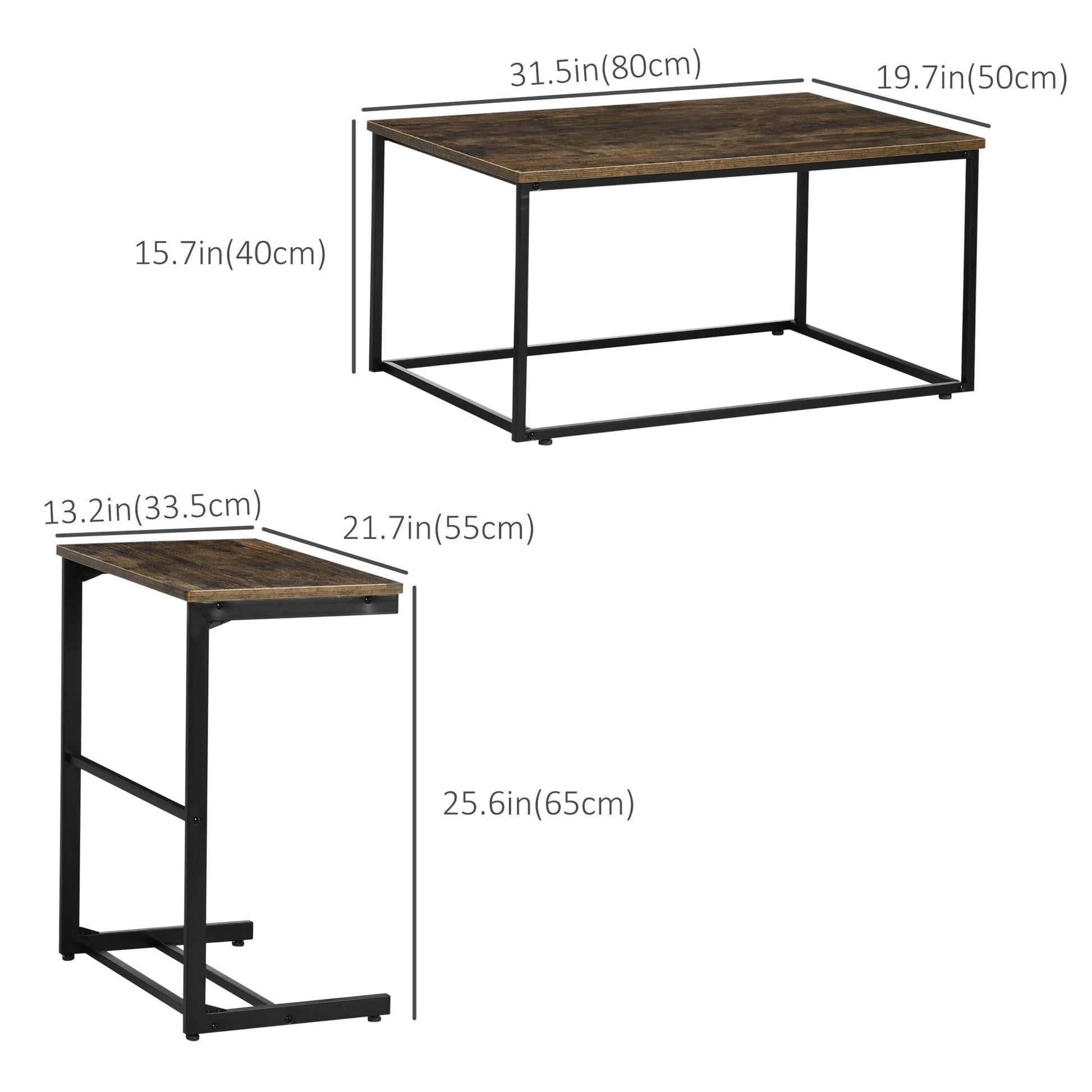 Nesting Tables Set of 2, Industrial Style Coffee Table Set with Metal Frame &; Adjustable Foot Pads for Living Room, Bed Room, Brown Coffee Tables   at Gallery Canada