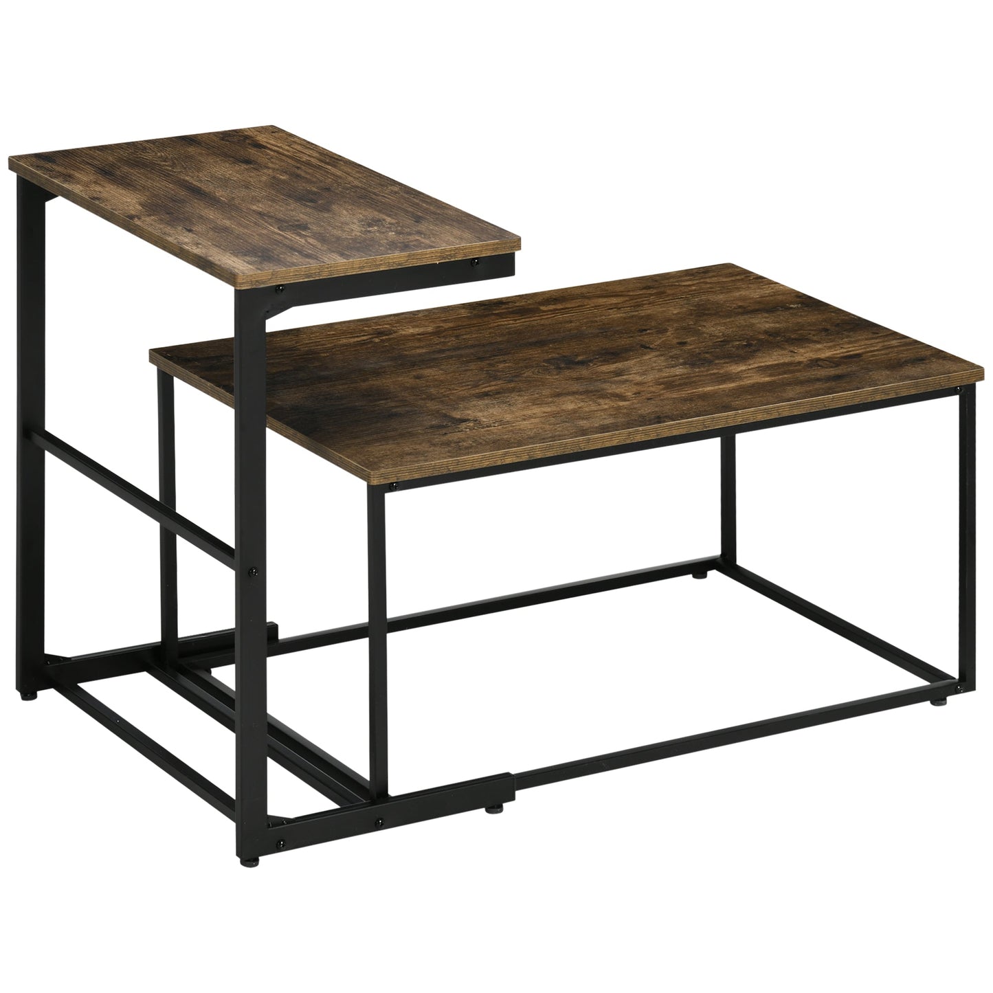 Nesting Tables Set of 2, Industrial Style Coffee Table Set with Metal Frame &; Adjustable Foot Pads for Living Room, Bed Room, Brown Coffee Tables Multi Colour  at Gallery Canada