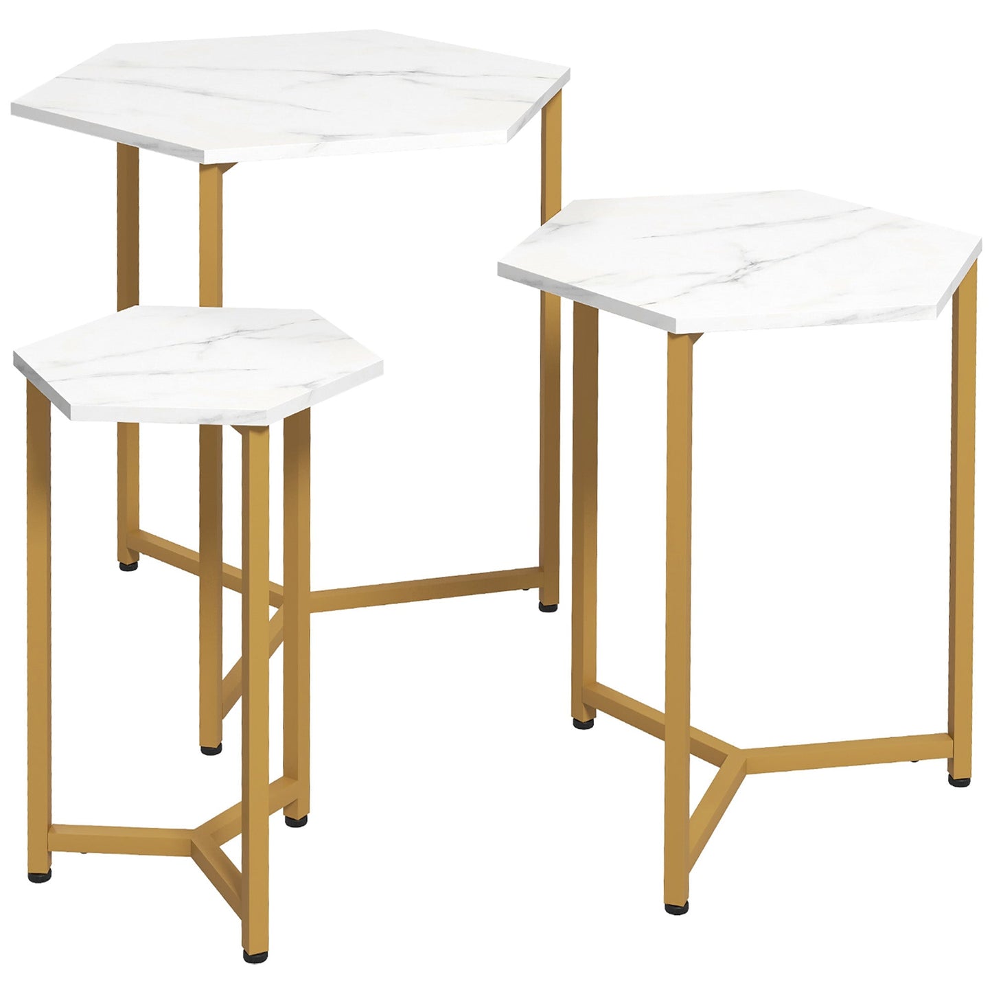 Nesting Tables Set of 3, Hexagon Side End Table with Marble Effect Top and Steel Legs for Living Room Bedroom, White and Gold Side Tables Multi Colour  at Gallery Canada