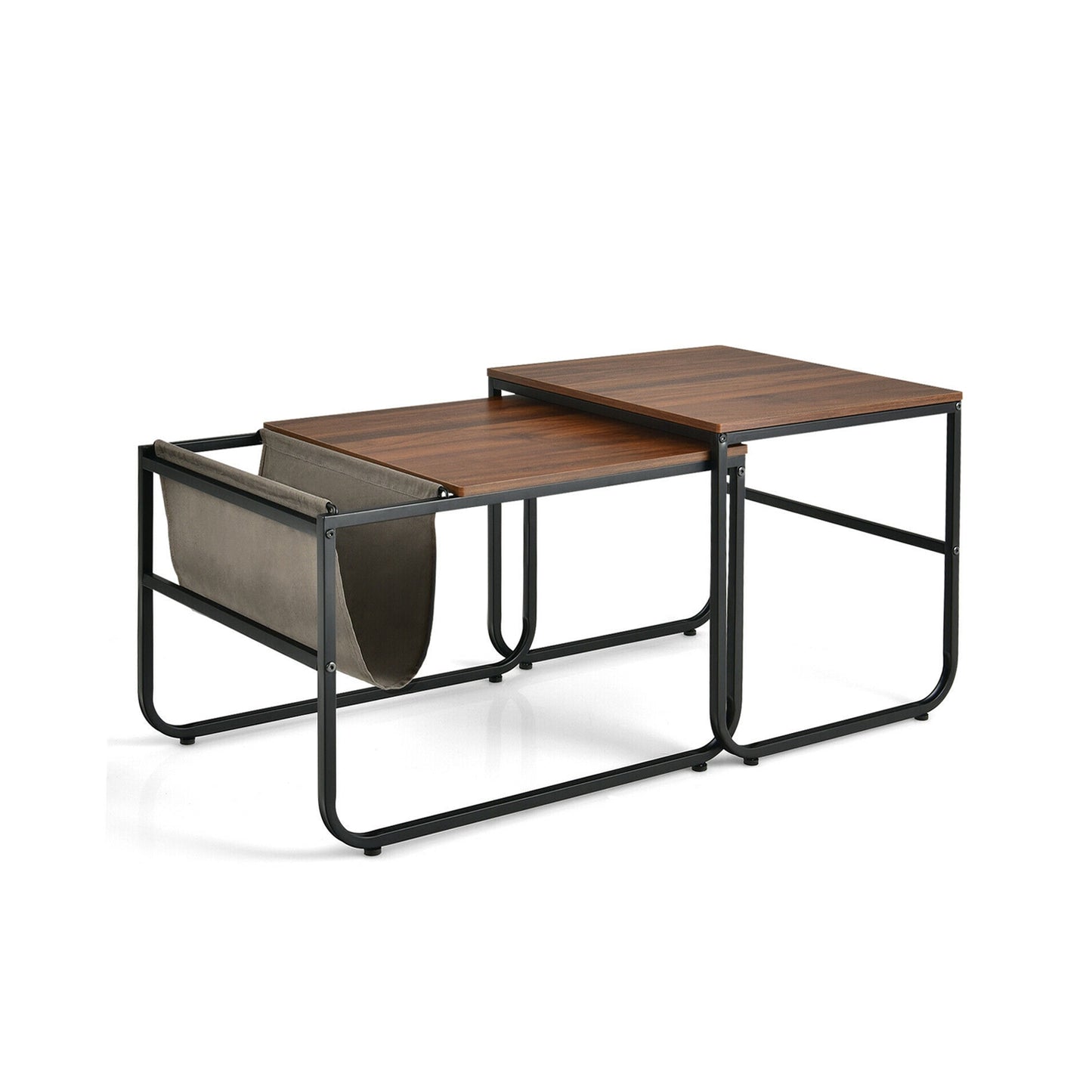 Set of 2 Nesting Coffee Tables with Side Pocket for Living Room Bedroom, Rustic Brown Coffee Tables Rustic Brown at Gallery Canada