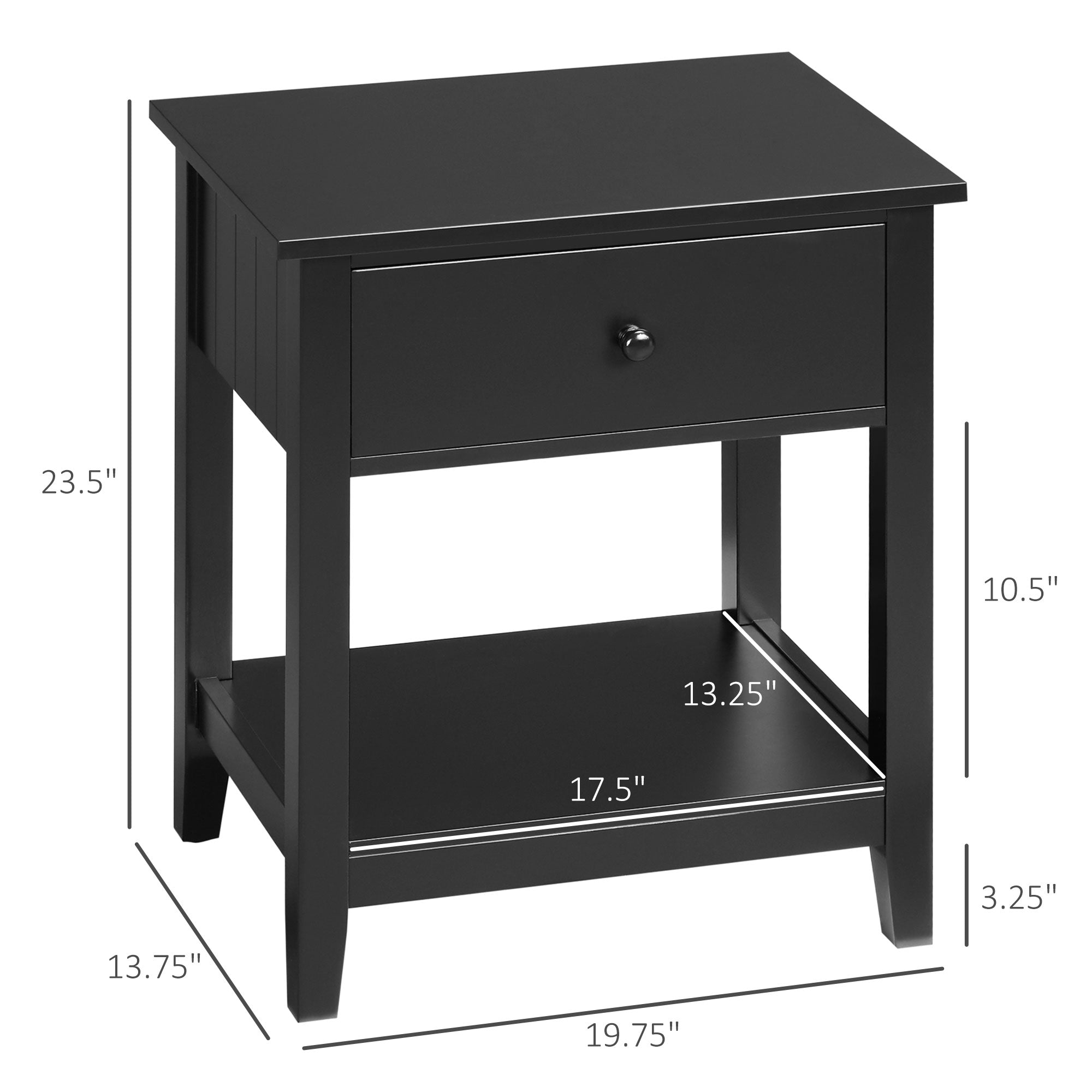 Modern Style Nightstand, Small End Table with Drawer and Storage Shelf for Bedroom, Living Room, Black Side Tables   at Gallery Canada