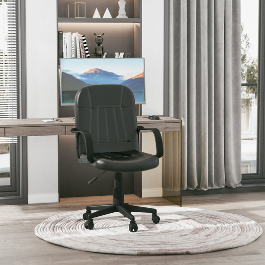 Desk Office Chair PU Leather Mid-Back Swivel Computer PC Adjustable Height Black Executive & Manager Chairs Black  at Gallery Canada