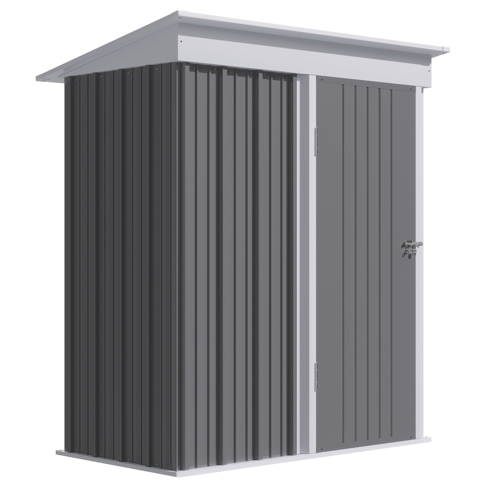 Outdoor Storage Shed, Steel Lean-to Shed with Adjustable Shelf, Lock, Gloves, 5'x3'x6', Grey Sheds   at Gallery Canada