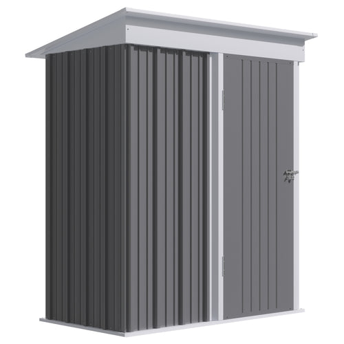 Outdoor Storage Shed, Steel Lean-to Shed with Adjustable Shelf, Lock, Gloves, 5'x3'x6', Grey