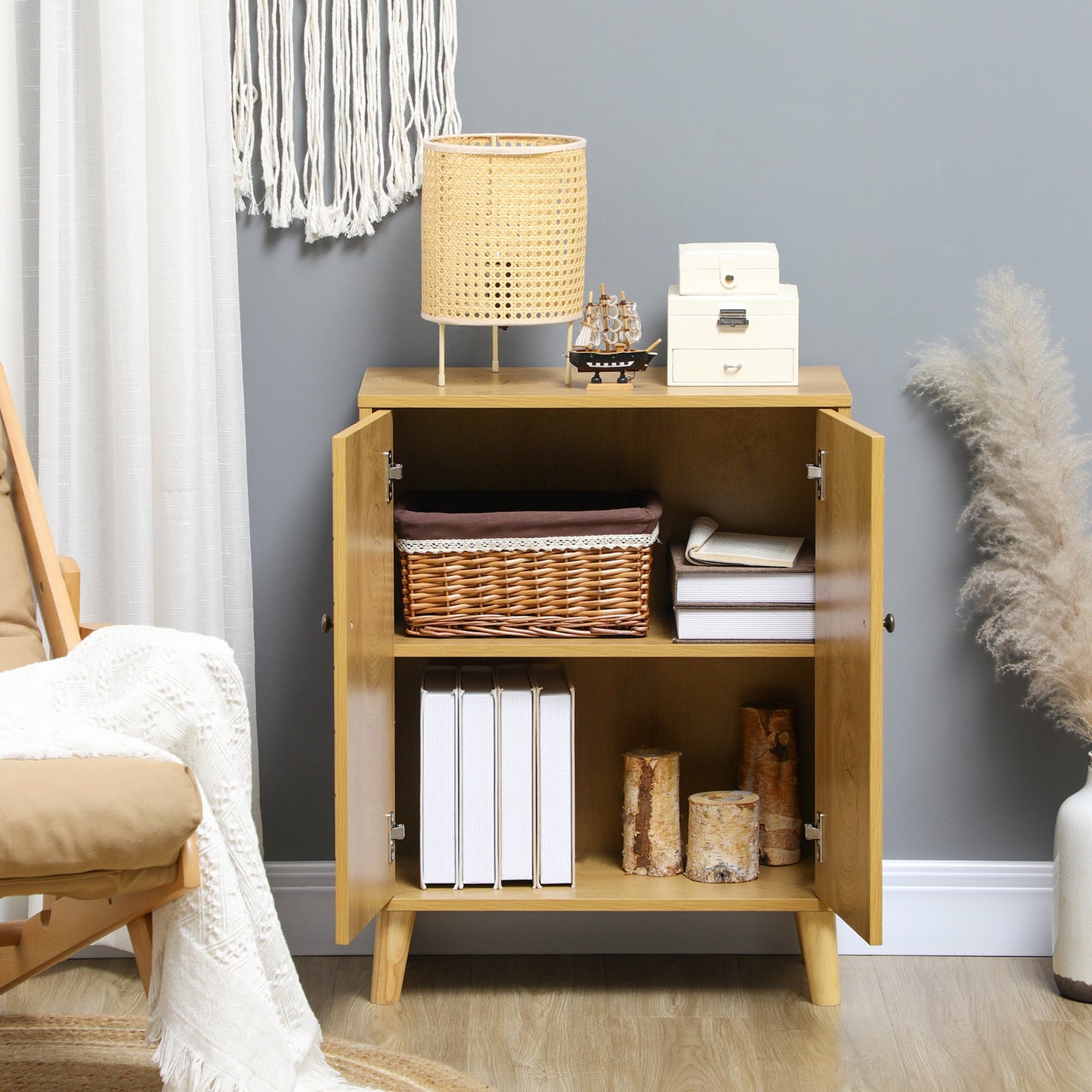 Storage Cabinet with Doors, Cupboard Organization with Shelf and Wood Legs, Storage Solution for Living Room, Bathroom Kitchen Pantry Cabinets   at Gallery Canada