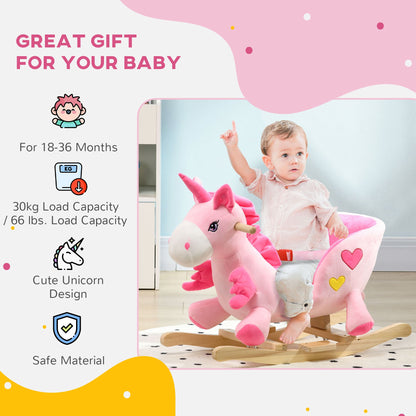 Baby Rocking Horse Ride On Unicorn with Songs, Toddler Rocker Toy with Wooden Base Seat Safety Belt for 1.5-3 Year Old, Pink Rocking Horses   at Gallery Canada