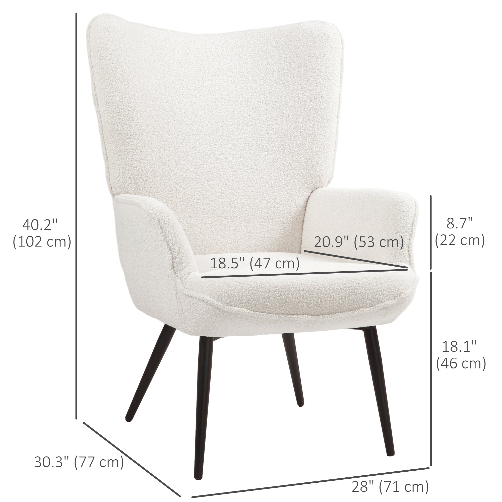 Accent Sherpa Chair, Upholstered Armchair, Fluffy Wingback Chair for Living Room, Reading Room, Cream White Accent Chairs   at Gallery Canada