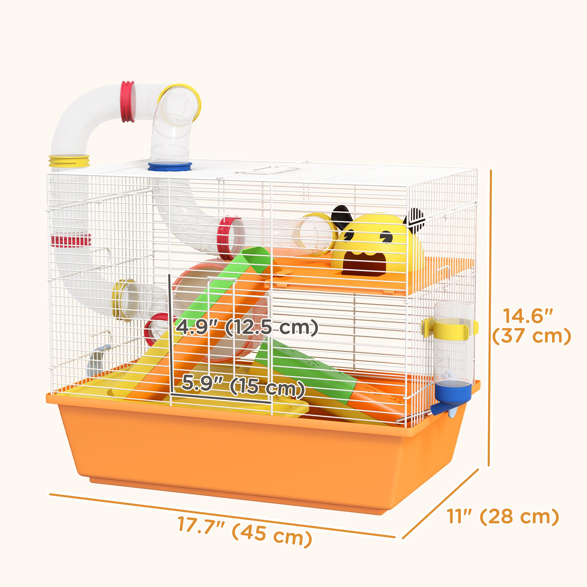 3 Tiers Hamster Cage for Gerbil, Dwarf Hamster with Tunnels, Water Bottle, Exercise Wheel, 18" x 11" x 15" - Orange Hamster Cages   at Gallery Canada