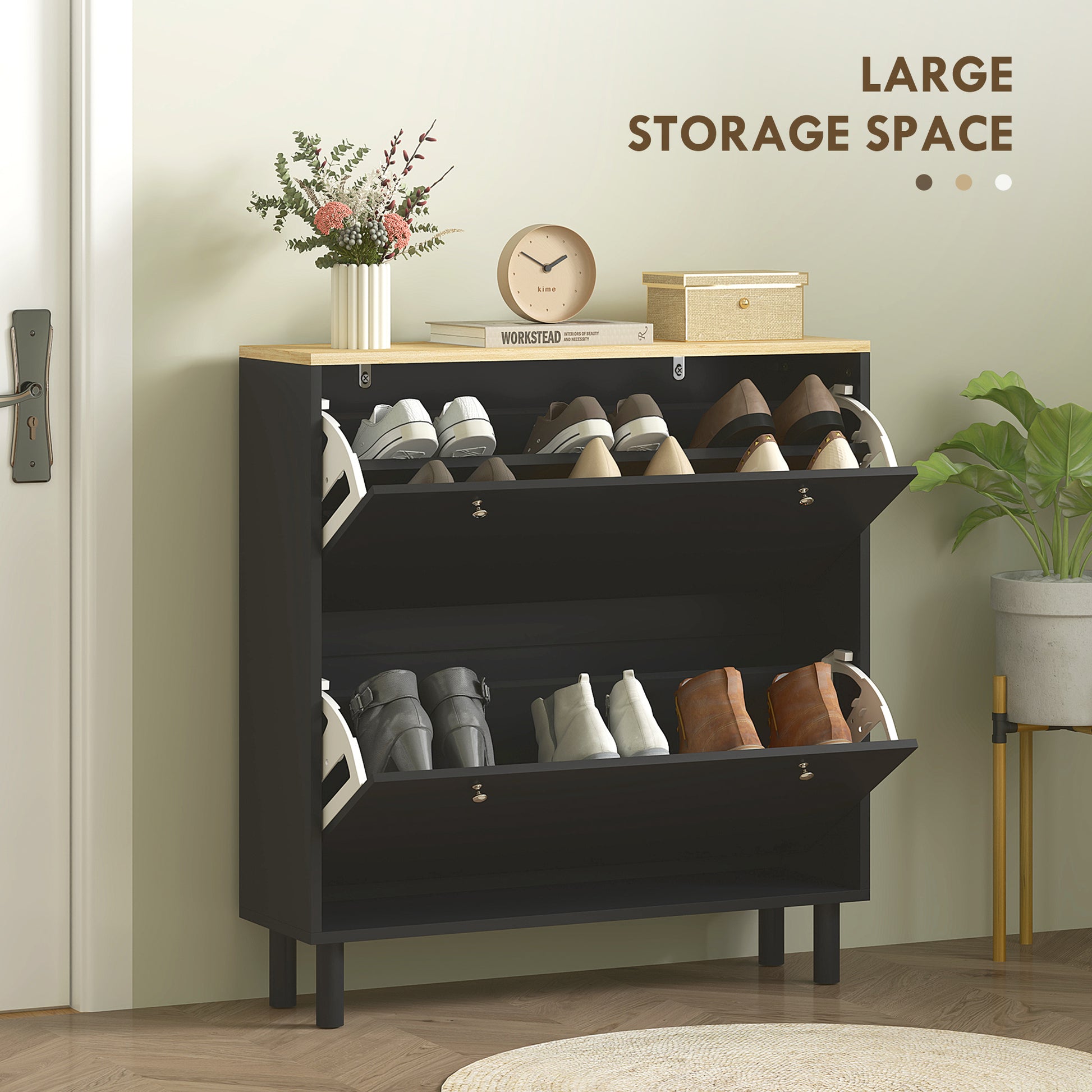 2 Drawers Shoe Storage Cabinet with Adjustable Shelves for 16 Pairs of Shoes, Black Shoe Storage Cabinets & Racks   at Gallery Canada