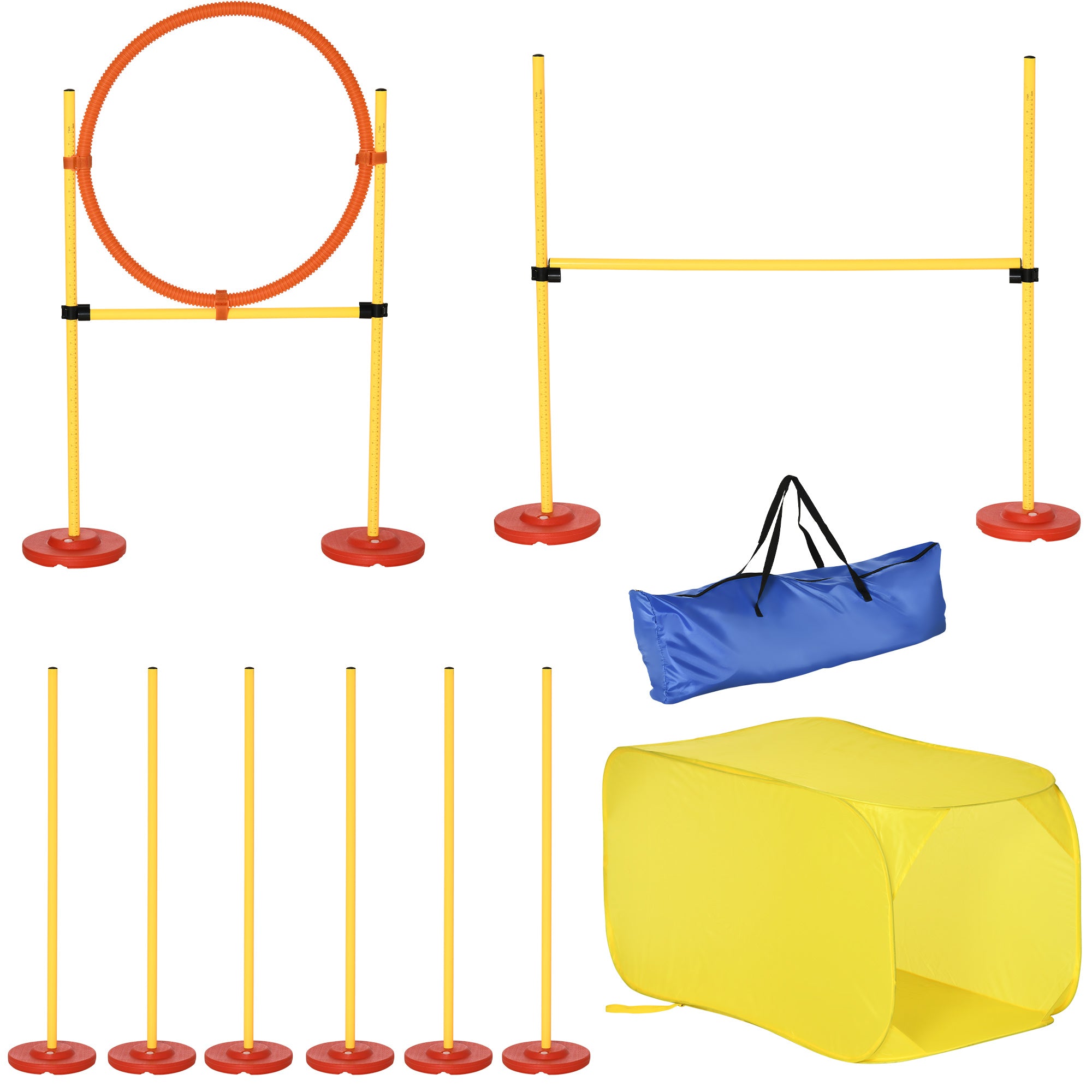 4PCs Portable Pet Agility Training Obstacle Set for Dogs w/ Adjustable Weave Pole, Jumping Ring, Adjustable High Jump, Tunnel and Carrying Bag Dog Agility Training Equipment Yellow  at Gallery Canada