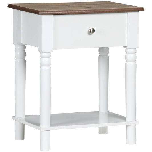 Nightstand, Bedside Table with Drawer and Open Shelf, Side End Table with Wood Legs for Bedroom, White - Gallery Canada