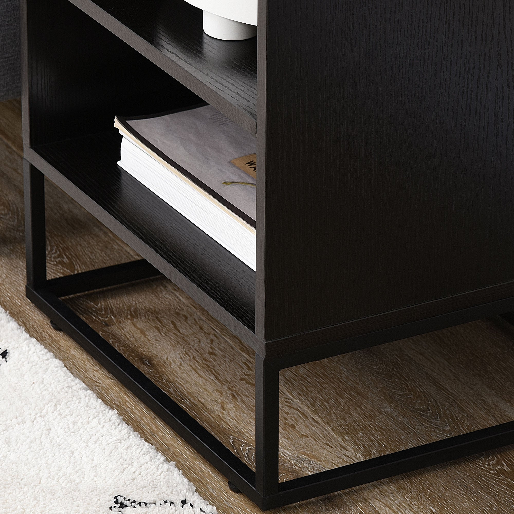 Nightstand, Bedside Table with Storage Shelves, Side End Table with Steel Legs for Bedroom, Black Bedside Tables   at Gallery Canada