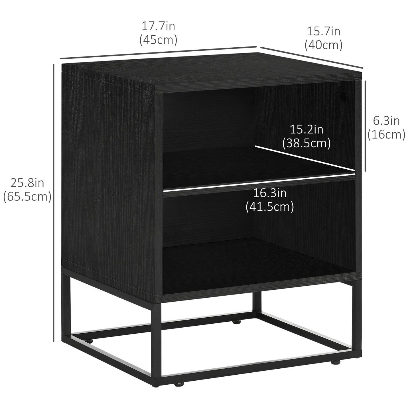 Nightstand, Bedside Table with Storage Shelves, Side End Table with Steel Legs for Bedroom, Black Bedside Tables   at Gallery Canada