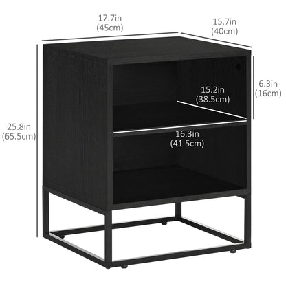 Nightstand, Bedside Table with Storage Shelves, Side End Table with Steel Legs for Bedroom, Black Bedside Tables   at Gallery Canada