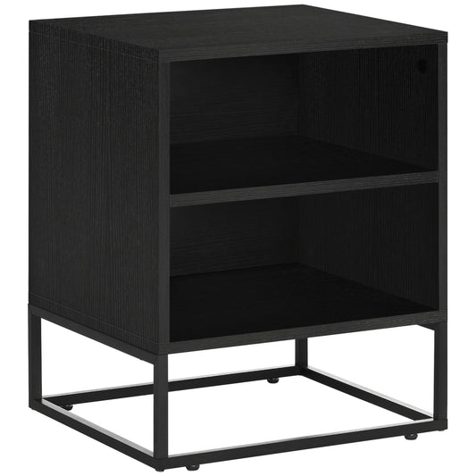 Nightstand, Bedside Table with Storage Shelves, Side End Table with Steel Legs for Bedroom, Black - Gallery Canada