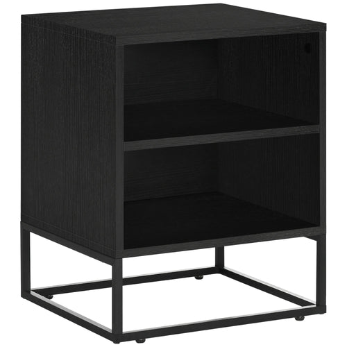 Nightstand, Bedside Table with Storage Shelves, Side End Table with Steel Legs for Bedroom, Black