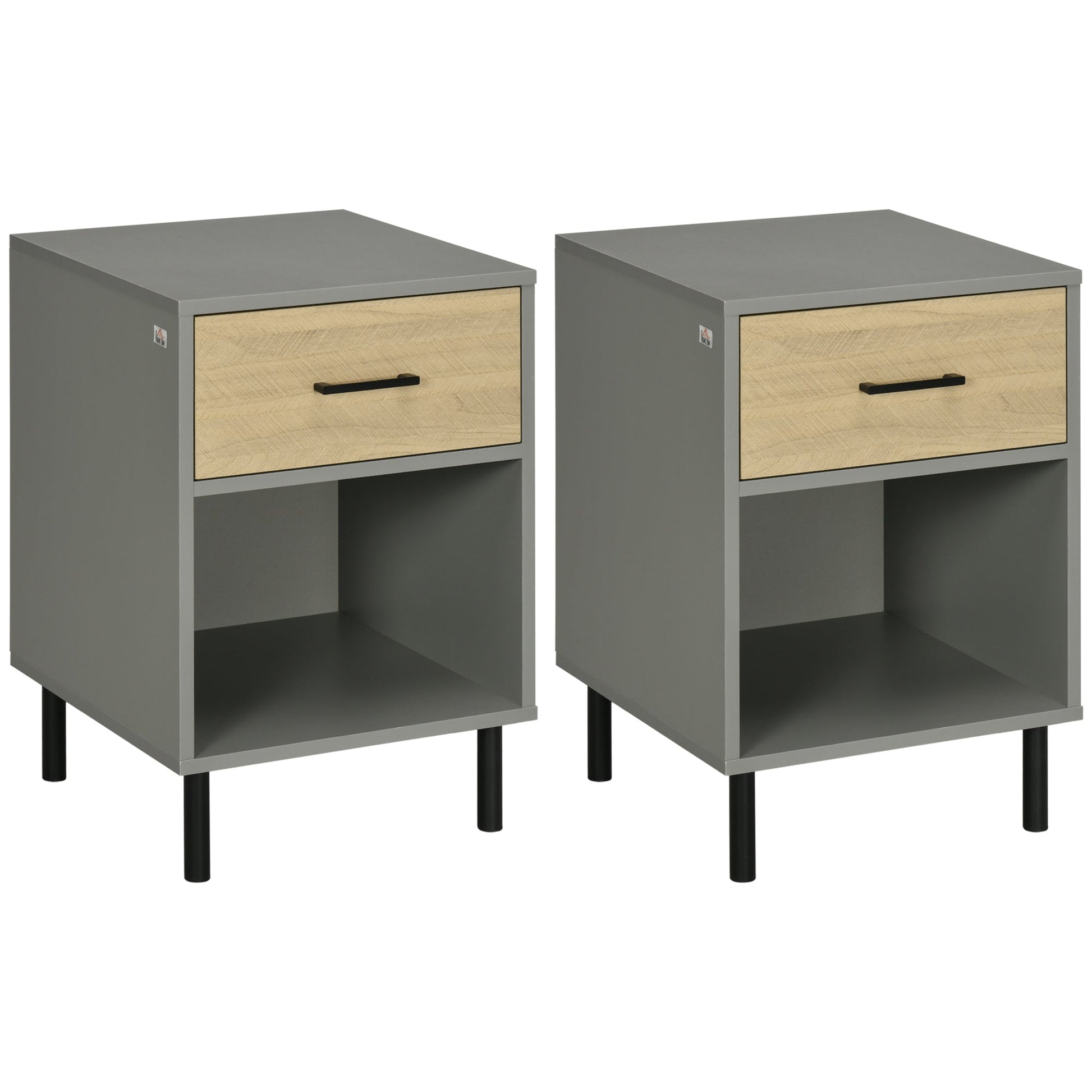 Nightstand Set of 2, Bedside Table with Drawers, Storage Shelf for Bedroom, Grey and Oak Side Tables Multi Colour  at Gallery Canada