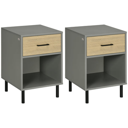 Nightstand Set of 2, Bedside Table with Drawers, Storage Shelf for Bedroom, Grey and Oak Side Tables Multi Colour  at Gallery Canada