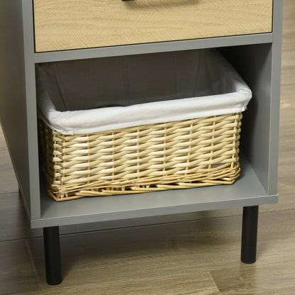 Nightstand Set of 2, Bedside Table with Drawers, Storage Shelf for Bedroom, Grey and Oak Side Tables   at Gallery Canada