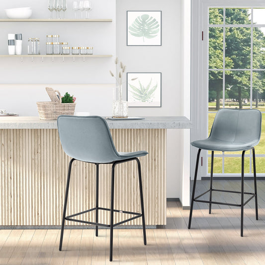 Bar Stools Set of 2, Upholstered Counter Height Bar Chairs, 26" (66 cm) Kitchen Stools with Steel Legs for Dining Area, Kitchen Aisle, Light Grey - Gallery Canada