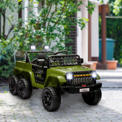 12V 4WD/2WD Kids Electric Car w/ Remote Control, Spring Suspension, Back Trailer, Light, Music, Soft Start, Dark Green Electric Toy Cars   at Gallery Canada