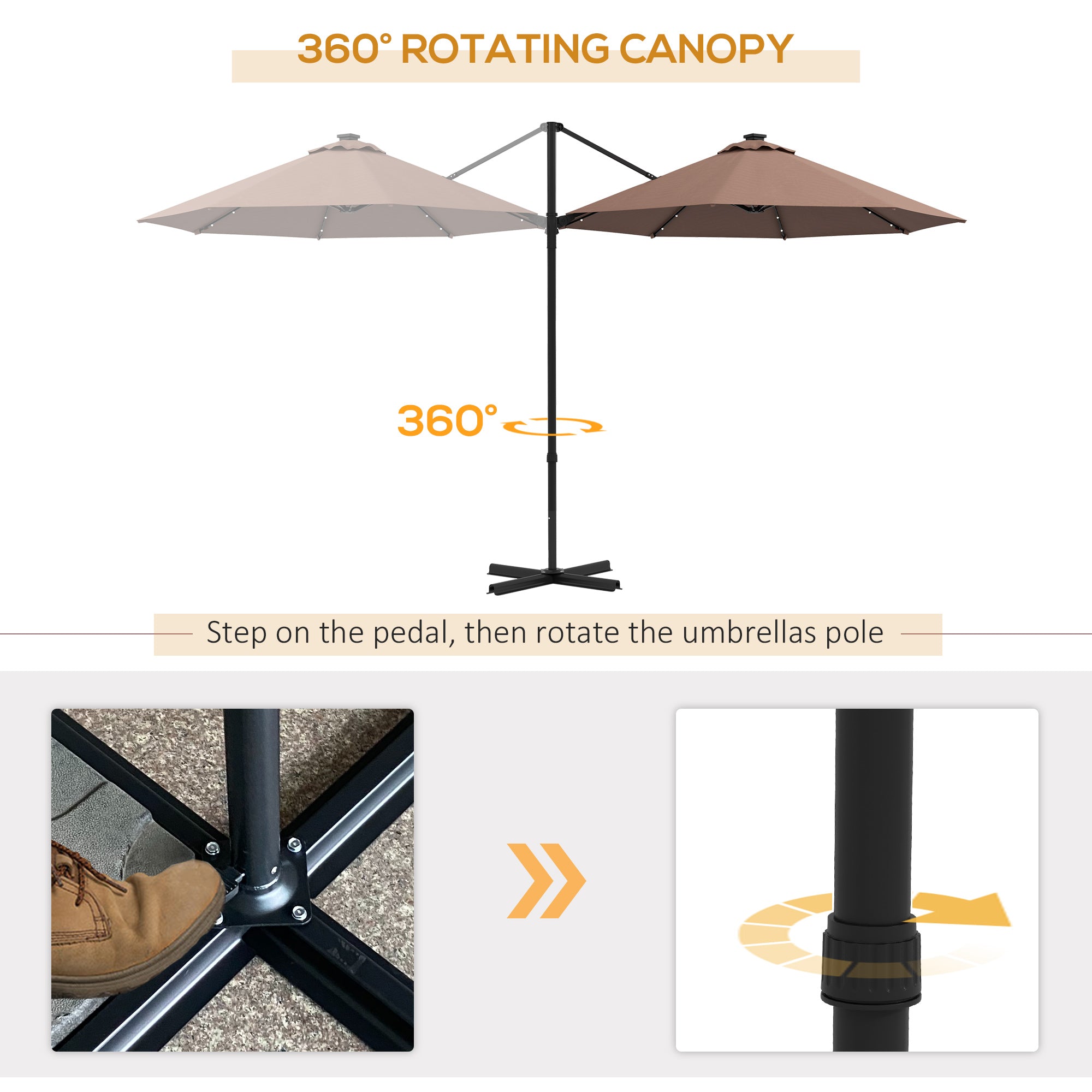 9.5'x8.5' Cantilever Umbrella with Solar Powered LED Lights, Rectangle Hanging Offset Umbrella with 360°Rotation Cantilever Umbrellas at Gallery Canada