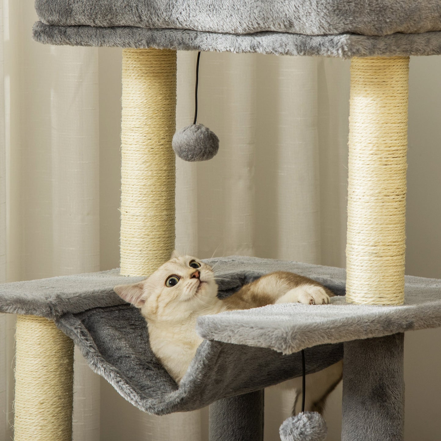 39.25'' Cat Tree Tower Multi-Level Kitten House with Scratching Post Condo Hammock Bed Ball Toy - Gray Cat Posts   at Gallery Canada