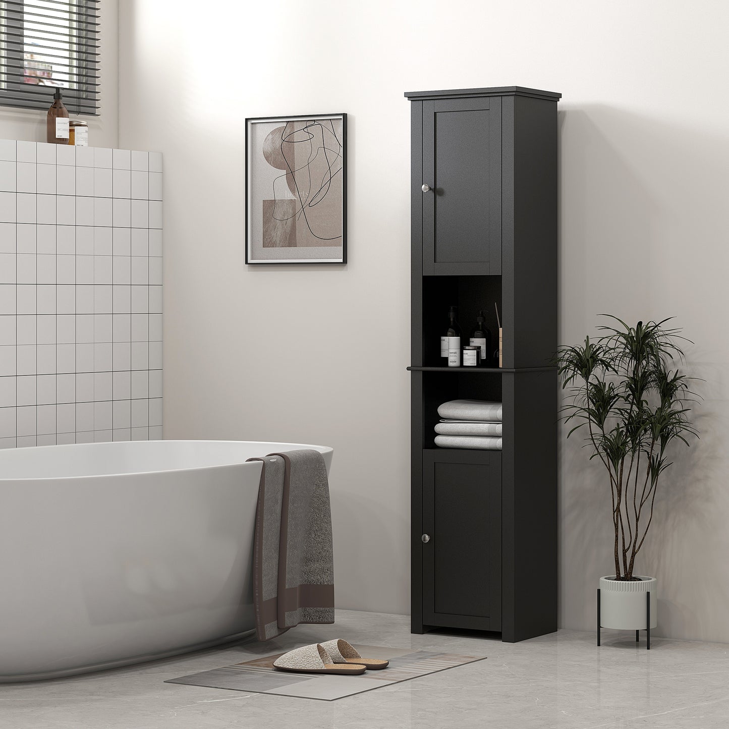 Tall Medicine Cabinet, Freestanding Bathroom Storage Cabinet with Shelves and 2 Cupboards, Bathroom Organizer, Black Bathroom Cabinets   at Gallery Canada