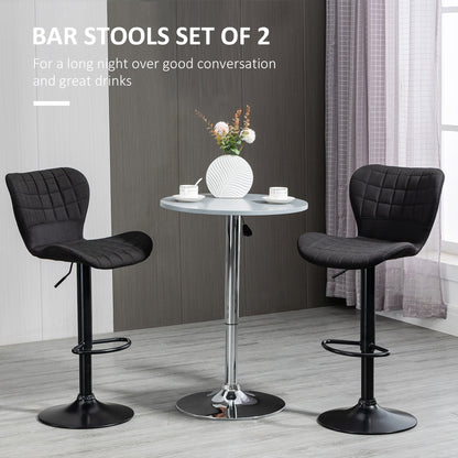 Bar Stools Set of 2 Adjustable Height Swivel Bar Chairs in Linen Fabric with Backrest &; Footrest, Black Bar Stools   at Gallery Canada