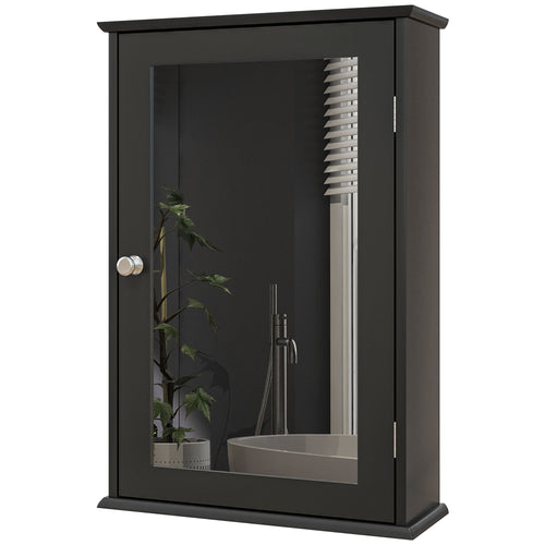 Bathroom Mirror Cabinet, Wall Mounted Medicine Cabinet with Door and Shelves, Black