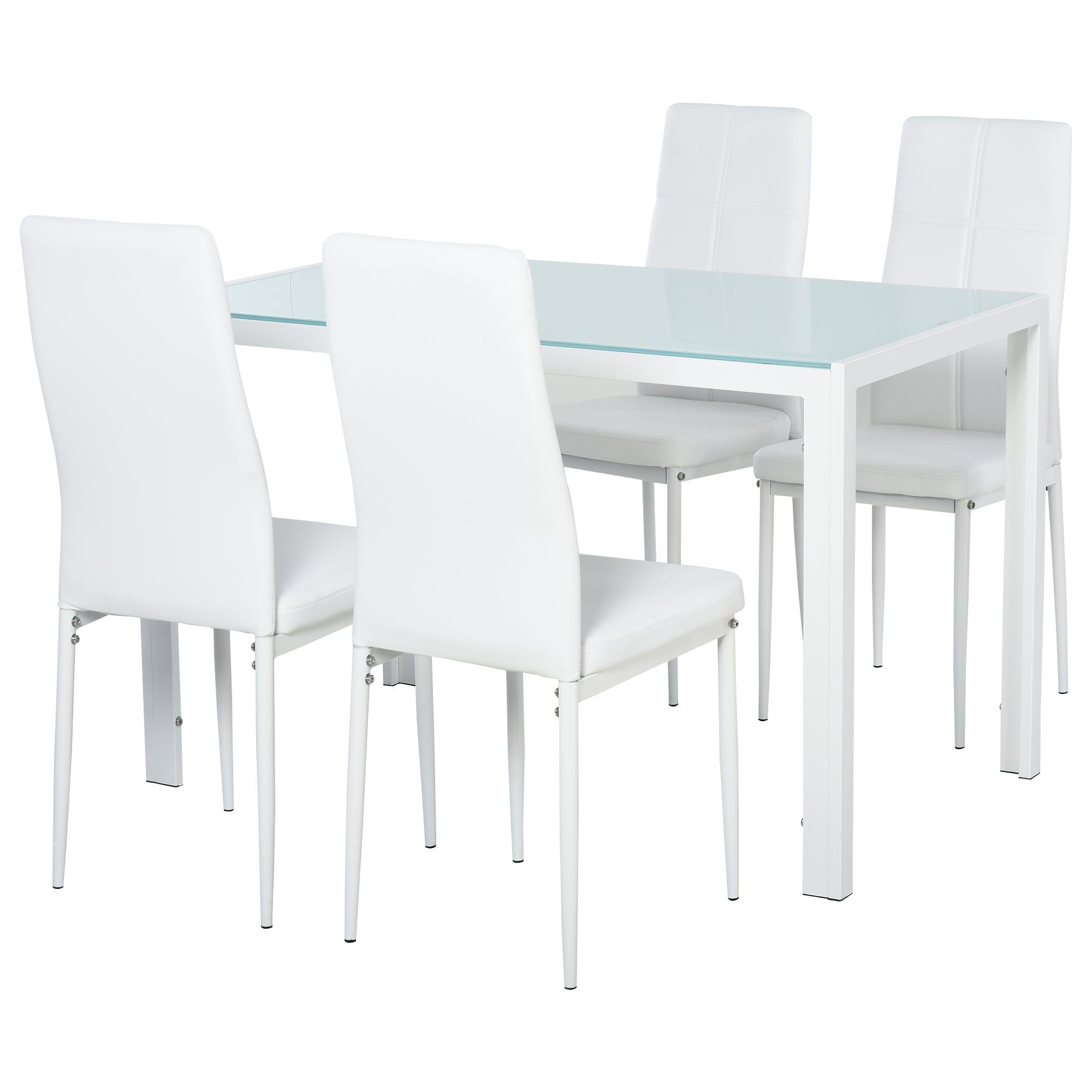 5-Piece Glass Dining Table Set with Metal Frame and Faux Leather Chairs, White Bar Sets   at Gallery Canada