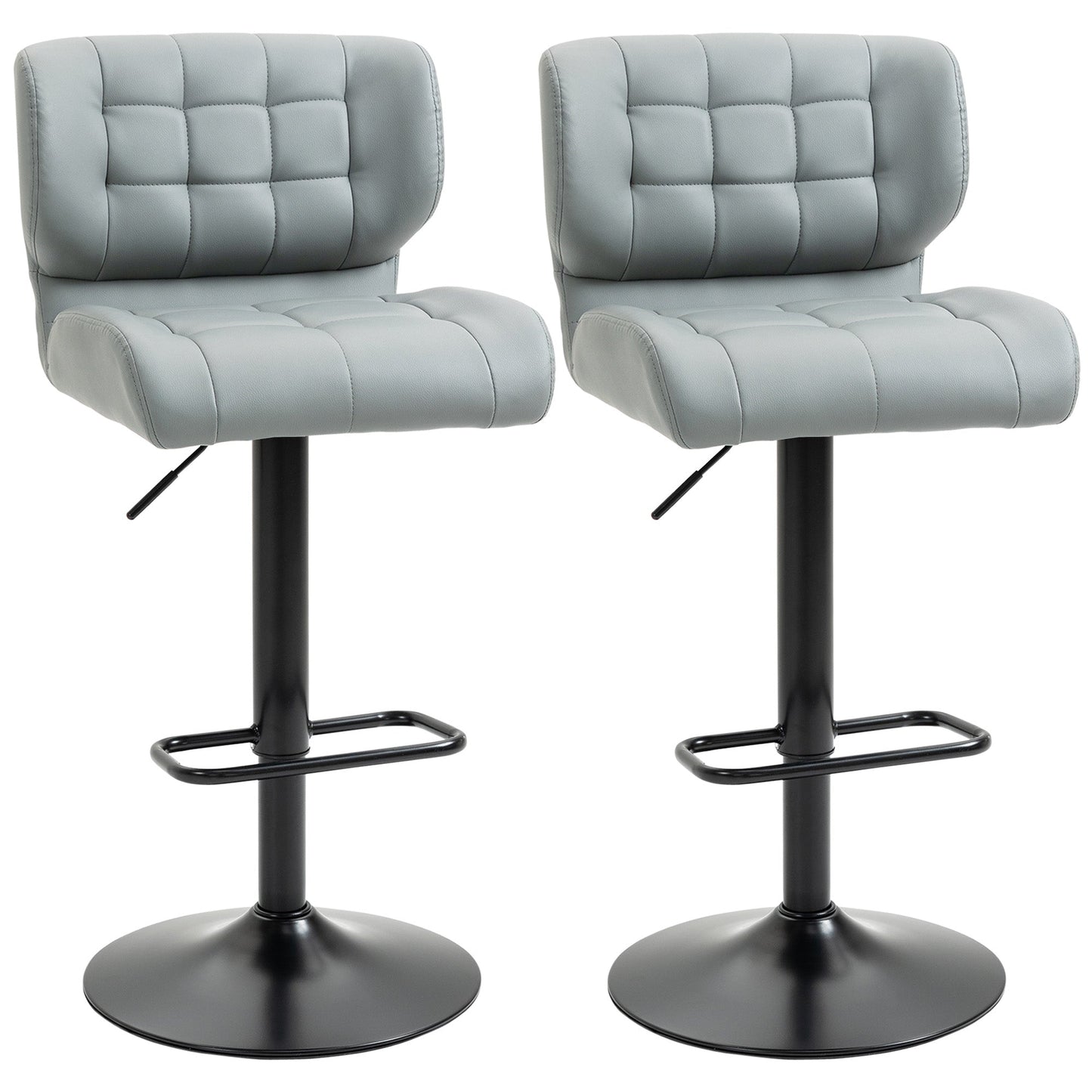 Adjustable Bar Stools Set of 2, Swivel Tufted PU Leather Barstools with Footrest and Back, for Kitchen Counter and Dining Room, Grey Bar Stools Grey  at Gallery Canada