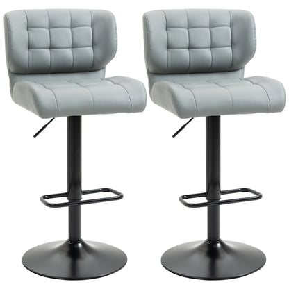 Adjustable Bar Stools Set of 2, Swivel Tufted PU Leather Barstools with Footrest and Back, for Kitchen Counter and Dining Room, Grey Bar Stools Grey  at Gallery Canada