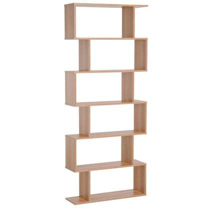 76" 6-Tier Wooden Bookcase S Shaped Storage Display Shelf Modern Bookshelf Open Concept Living Room Home Office Furniture, Maple Display Bookshelves Maple Colour  at Gallery Canada