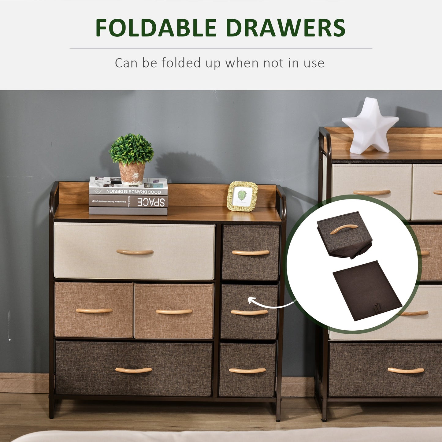 7-Bin Dresser, Fabric Chest of Bins, 3-Tier Storage Organizer for Living Room Entryway, Tower Unit with Steel Frame Wooden Top Storage Cabinets   at Gallery Canada