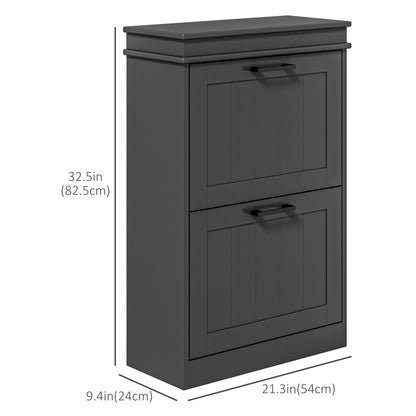 Shoe Storage Cabinet with 2 Flip Drawers and Adjustable Shelves, Narrow Shoe Cabinet for 10 Pairs of Shoes, Black Shoe Storage Cabinets & Racks   at Gallery Canada