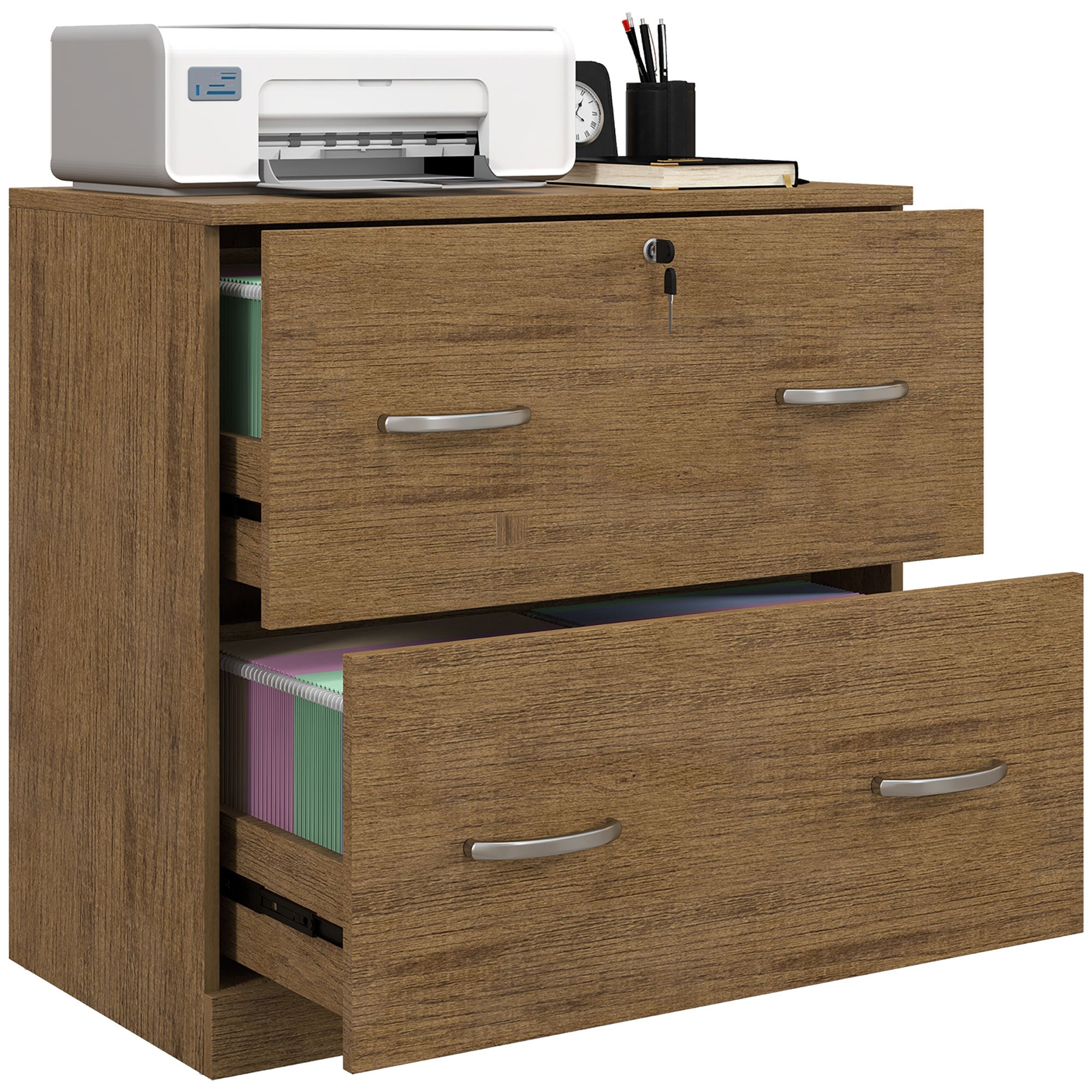 2 Drawer File Cabinet with Lock, Office Filing Cabinet, Hanging Bar for Letter Size, Home Office, Light Brown Office Cabinets & Cupboards at Gallery Canada