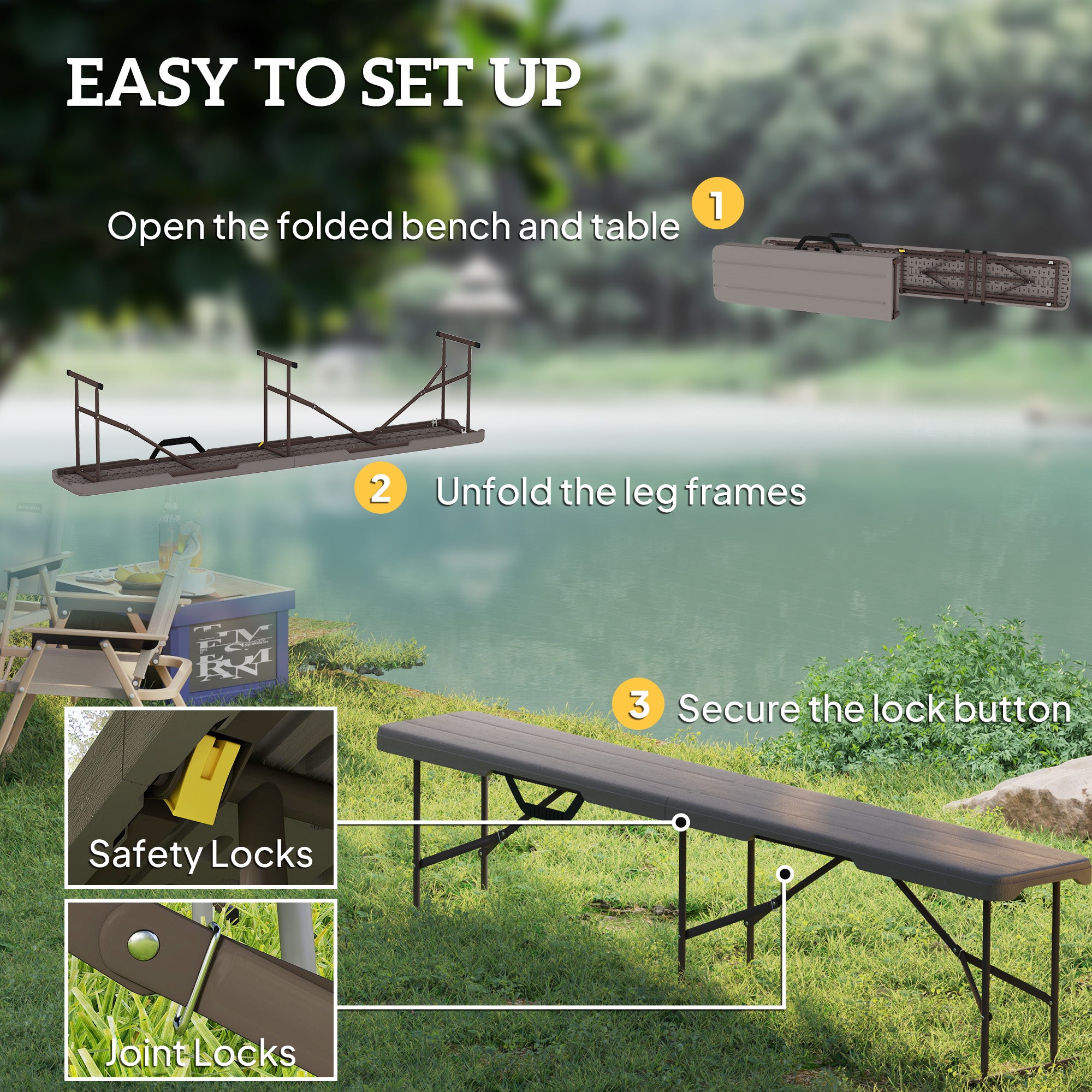 6 ft Plastic Bench Seat, 2 PC Portable Foldable Folding Bench with Carrying Handle for Picnic Camping, Distressed Brown Garden Accessories at Gallery Canada