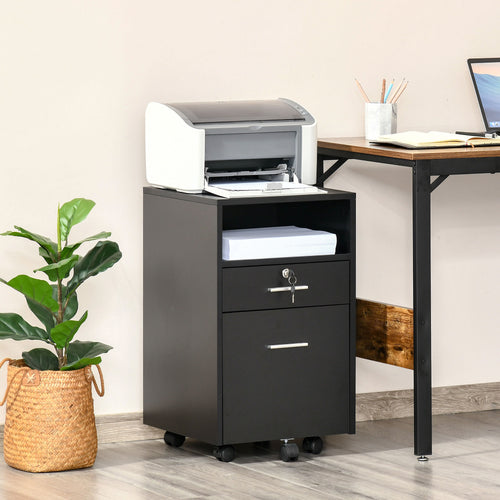 Small Filing Cabinet with 2 Drawers, Lockable Home Office Storage Cabinets on Wheels for A4, Letter Size, Black
