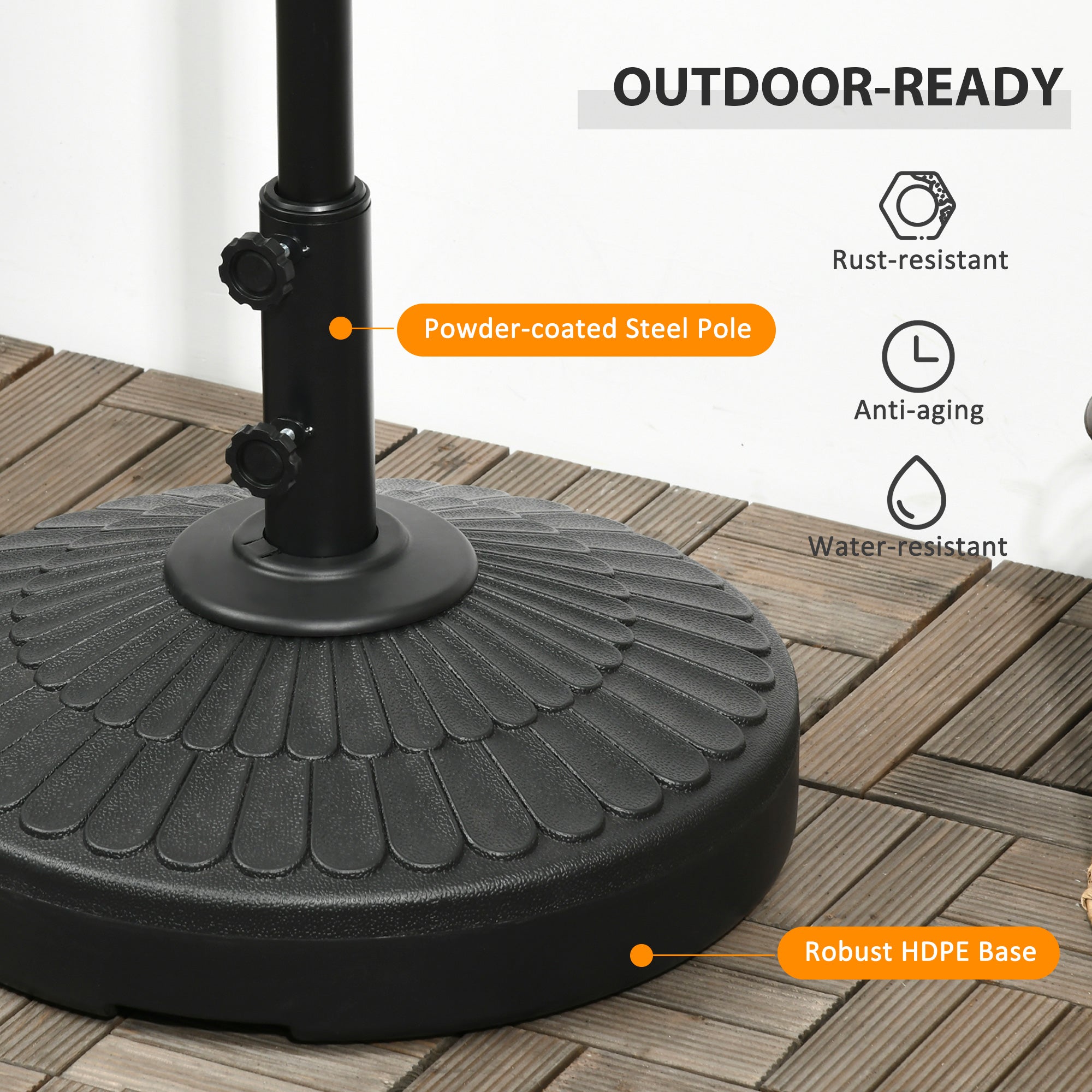 Patio Umbrella Base with Handle, Heavy Duty Round Umbrella Stand, Garden Umbrella Holder for 1.5