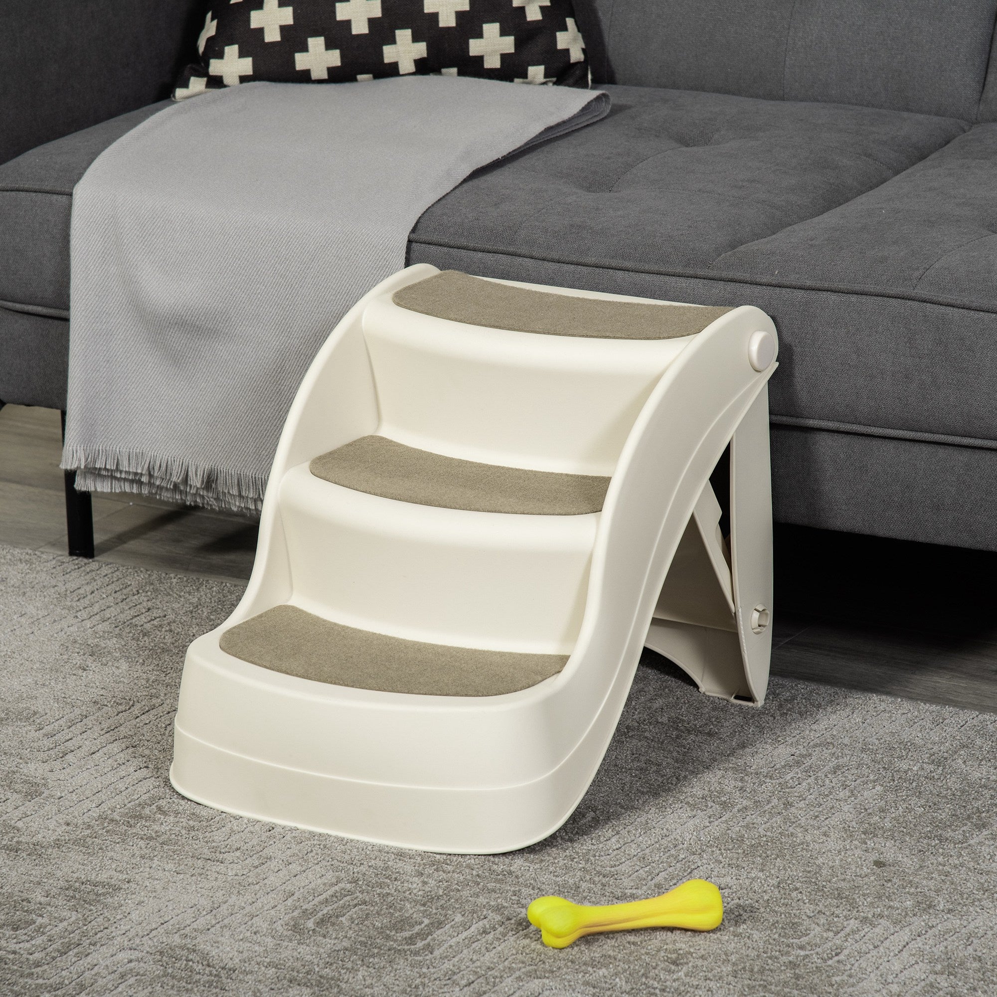 Portable Pet Stairs Foldable Steps for Small Dogs and Cats 3-Step with Non-slip Treads for Beds Sofas, Cream Dog Stairs at Gallery Canada
